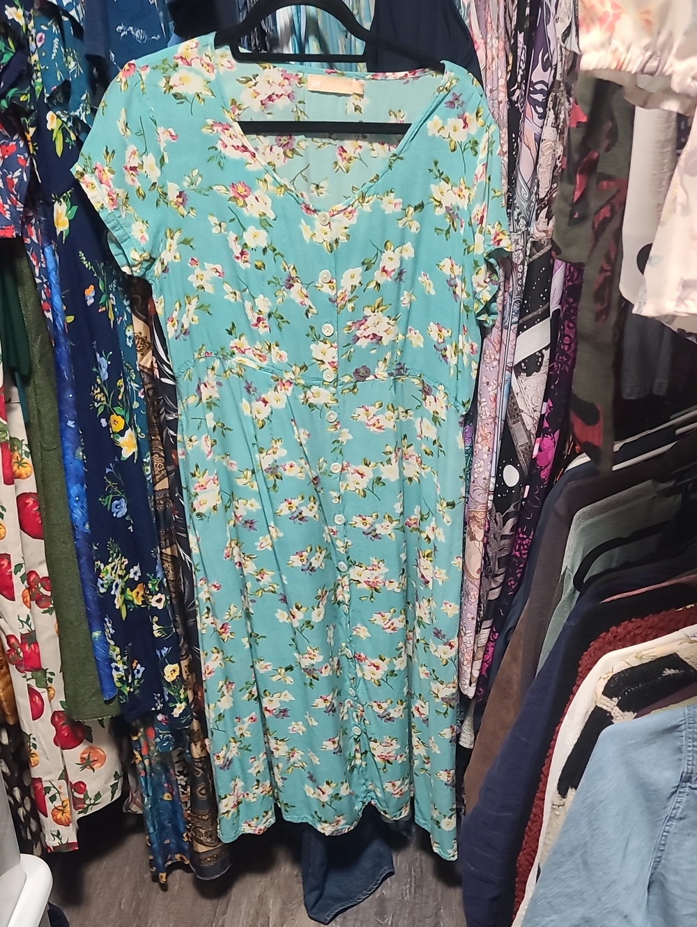 Women’s Teal Floral Button-Front Dress